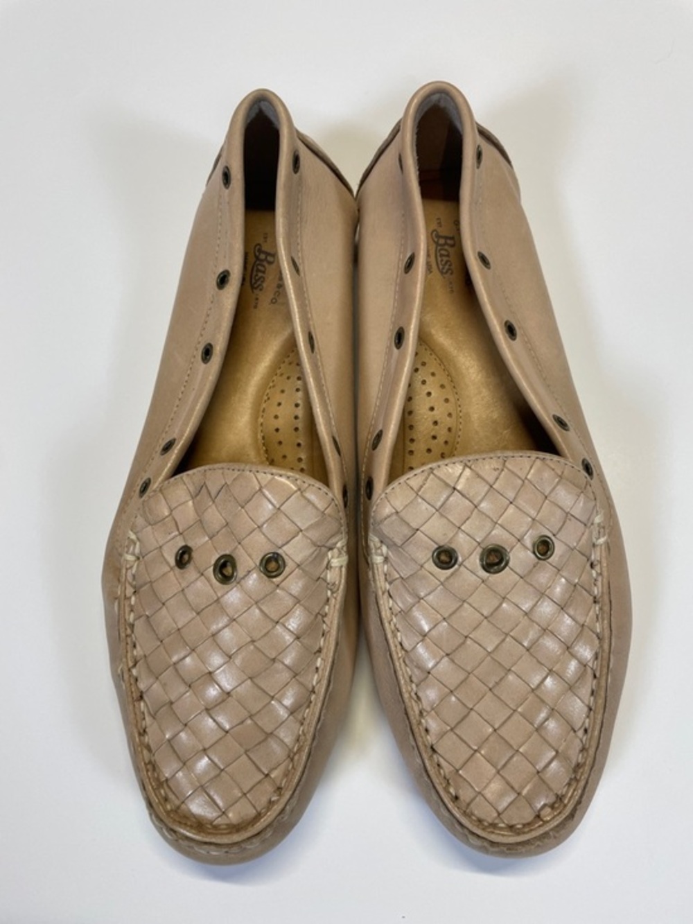 G.H. Bass Winnie Woven Leather Driver Loafers Nude Beige Womens 9.5